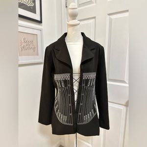 New AKIRA BLAZER BLACK WHITE LACE UP CORSET STYLE EMBROIDERY WOMENS size M